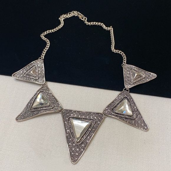 Vintage Silver Mod Mirrored Spiky Necklace - Picture 9 of 16